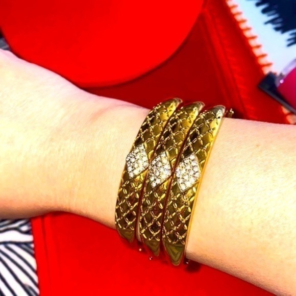 Gold bangle Bracelets gorgeous detailed work solid yellow gold with zirconium - Picture 1 of 14